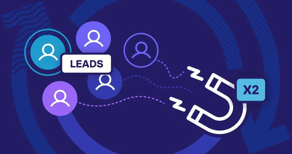 Illustration of a magnet pulling in people icons labeled Leads