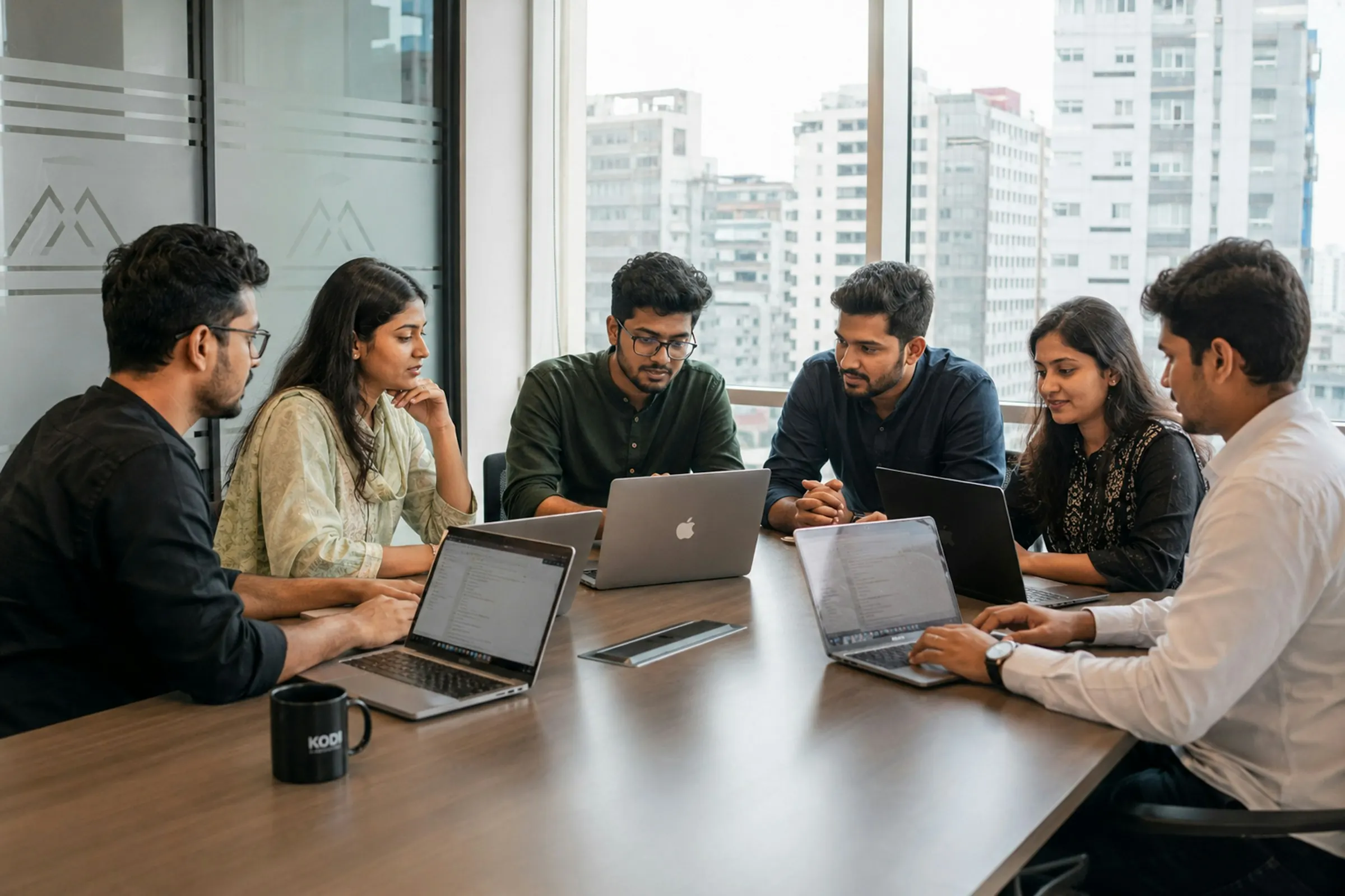 Product team discussing an AI feature around a meeting table