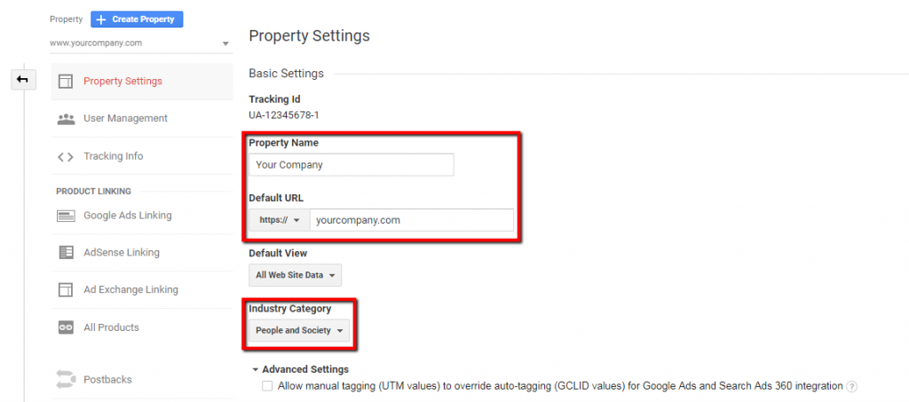 Add a Property inside Easy Google Analytics Setup